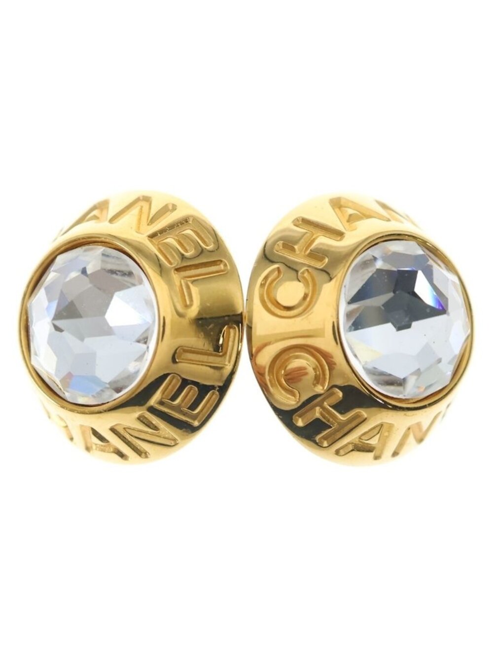 Chanel Rhinestone Earrings Gold Plated 97A